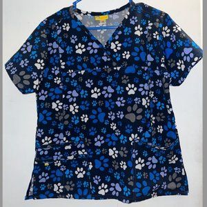 WonderWink Blue Paw Print Scrub Top in Medium